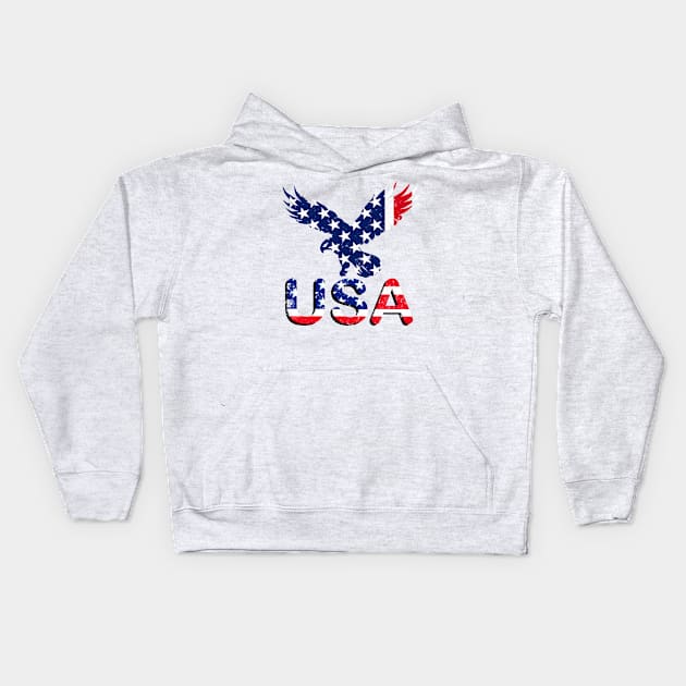 USA American Flag Typography Patriotic American  Vintage retro T-Shirt for Men, Women & Kids Kids Hoodie by Whisky1111